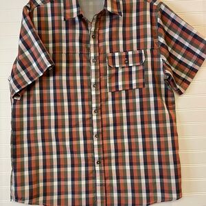 American Outback Men's Sz Lge Orange Blue Green White Check Cotton Poly Button